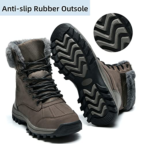 Ttecon Womens Mens Winter Snow Mid-Calf Boots,Non-Slip Hiking Waterproof Leather Warm Fur Lined Ladies Duck Boots, (Darkgrey Women Size 5.5 Men 4) #TOP1