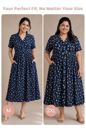 Image of ZELENA Rayon Lapel Neck Zipless Maternity Feeding Dress | Soft 100% rayon dress featuring a lapel neck, button-down zipless nursing , and half sleeves