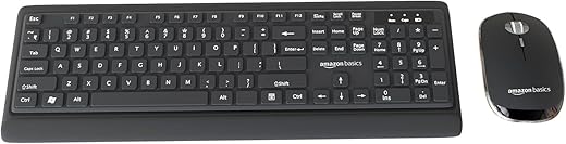 Amazon Basics Wireless Keyboard and Mouse Combo | 12 Months* Battery (Cells Included) | Silent Keys 800/1200/1600 DPI | Chiclet Keys Spill…