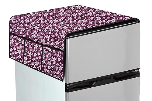 Image of The Furnishing Tree Fridge Top Cover Compatible for Samsung RS76CG8003S9HL, 653 LTR WxL 71x141 in CM Floral Pattern Purple