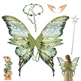 VgxRolq Feenflügel Kostüm, Feenflügel Erwachsene mit Fee Stirnband, Sterne Feenstäbe, Elfenohren, Armband, Schmetterlingsflügel für Fasching Cosplay Verkleidung Halloween