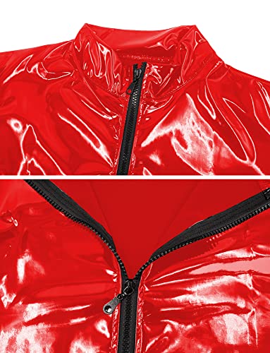 Image of AIEOE Men's Leather Metallic Shirts Shiny Slim Fit Stretch Top Wetlook Club Party Undershirts