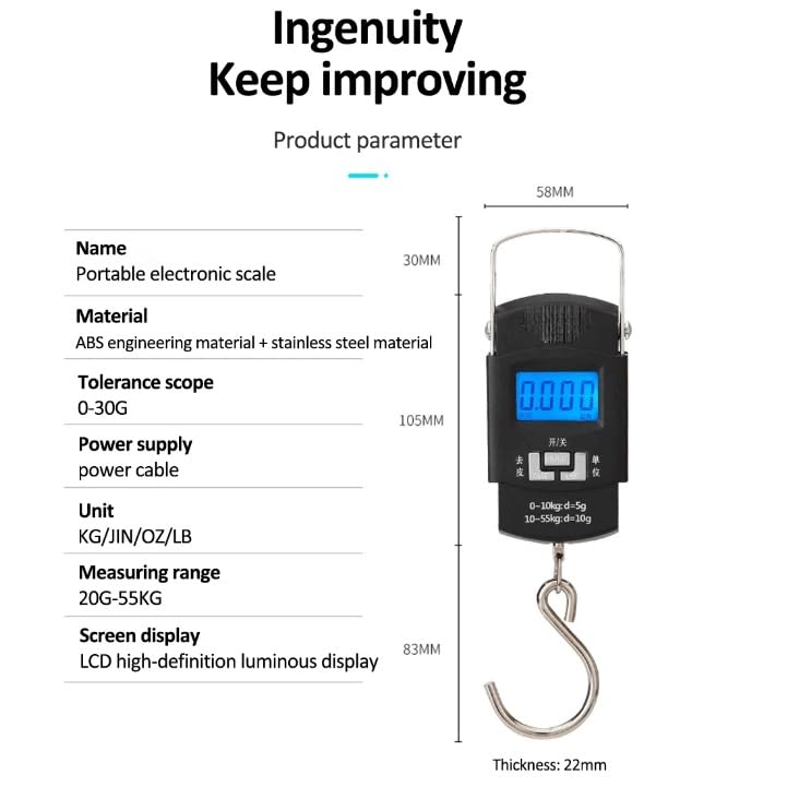 55kg/10g Charging Electronic Digital Scale Hanging Hook Fishing Travel Precision image 3
