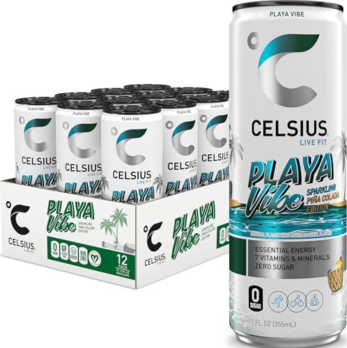 CELSIUS PLAYA VIBE Sparkling Pina Colada, Sugar Free Energy Drink...