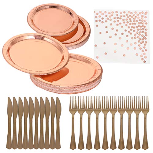 Conjunto de louça descartável de 78 peças Ouro, louça, Pratos de Plástico, Guardanapos, Facas, Garfo