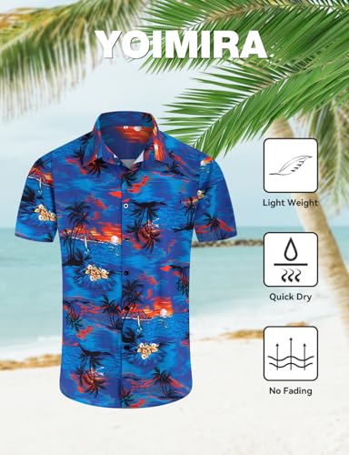 Image of Yoimira Hawaiian Shirts for Men, Print Mens Casual Short Sleeve Button Down Shirts Floral Aloha Beach Shirt