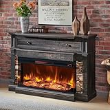 RedLemon Electric Fireplace with Mantel, 3-Sided Glass Farmhouse TV Stand with Fireplace for TVs up to 65', 52' Media Entertainment Center Console with Storage for Living Room, Dark Rustic Oak