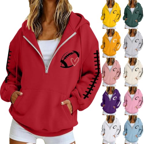 Quarter Zip Pullover Women Football Game Day Oversized Fleece Hoodies - image 1