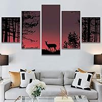 SIGNWIN 5 Panel Canvas Wall Art Modern Art Animals Colorful Decorative Elements Multicolor Photography Silhouette for Home Decorations Ready to Hang - 60