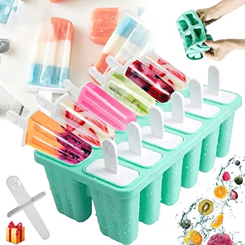 Ice Lolly Mould Silicone 10 Cavity Popsicle Mould Reusable Ice Cream Mould Ice Pop Moulds BPA Free Easy Release Ice Lolly Maker with Non-Spill Lid for Kids Adults DIY - Blue - Image 2