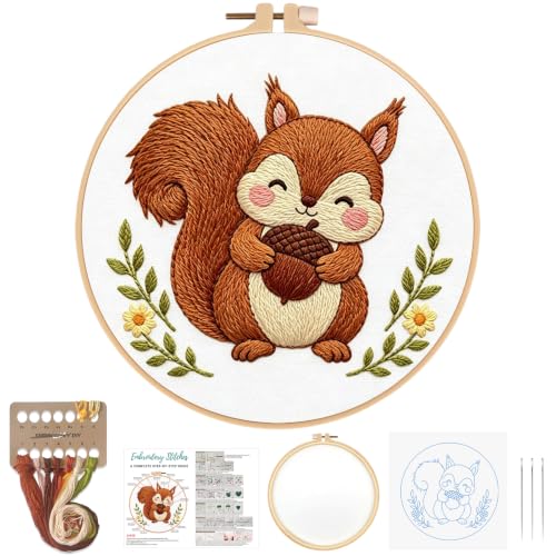 Image of Nuberlic Embroidery Kit for Beginners Stamped Squirrel Needlepoint | Stamped Animal Embroidery Starter Kit for Adults Complete Cross Stitch Kit Home Decor, Gifts And Relaxing Art