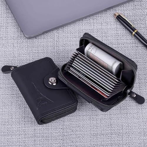 Image of RFID Blocking Credit Card Holder Wallet with Zipper Closure, Multi Card Organizer Wallet with Cash Pocket, Compact Accordion Card Holder Wallet (Blue)