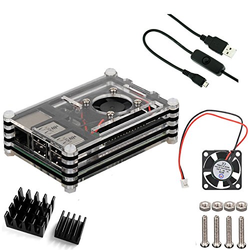 Updated 4 in 1 Professional Kit for Raspberry Pi 3 &Raspberry Pi 2 B &Raspberry Pi B+,black Sliced 9 Layers Case Box + Cooling Fan +micro USB Cable with Turn/on Switch ,Heatsinks