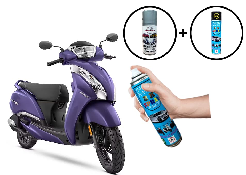 Image of Show Match 2k Scooter Spray Paint + Clear Coat compatible with (TVS Jupiter 125) (Indi Blue)