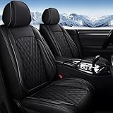 IKABEVEM Full Set Car Seat Covers Fit for Chevrolet/Chevy Tahoe LT LS RST 2011-2024 Faux Leather Seat Cushion 2 Rows 5 Seats Waterproof Automotive Interior Accessories (Black Line)