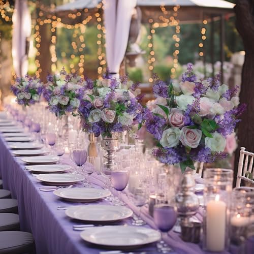 La.Ponee LAAF-240715-02 Premium Silk Flower Arrangements, Purple Lavenders Fake Larkspur Pink & White Roses, Artificial Flower Bouquets thumb #3