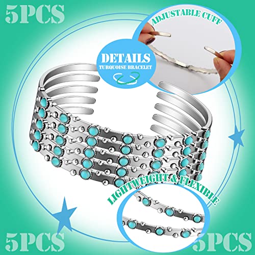 Lasnten 5 Pcs Turquoise Bracelets for Women, Turquoise Cuff Bracelet Western Jewelry Stackable Handmade Gemstone Bangle for Women Christmas Birthday Gift2