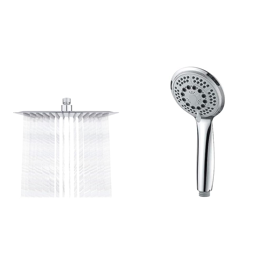 Douchette à Main 5 jets et Tete de Douche Inox Anticalcaire contre le Faible Débit