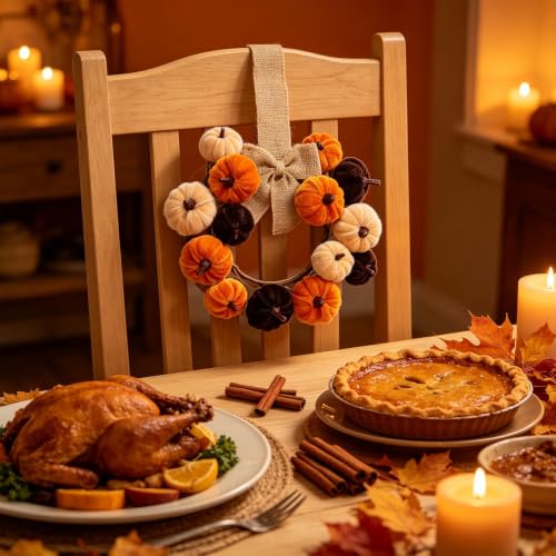 9.8in Cloth Mini Pumpkin Fall Wreath for Front Door, Hanging Decorations - image 4