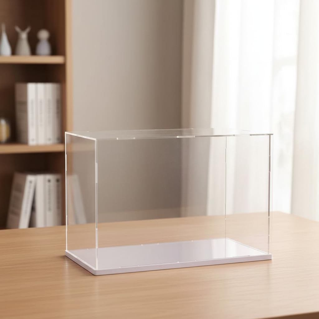 Clear Acrylic Display Case, Assemble Cube Display Box Stand with PVC Material White Base, Dustproof Protection Showcase for Collectibles Memorabilia Figurines (10*8*12inch;25*20*H30cm)