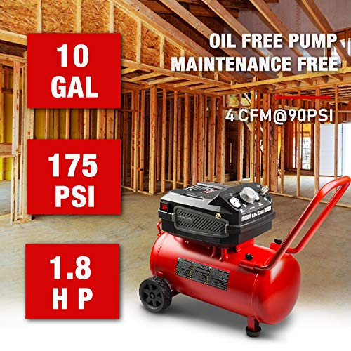 Craftsman 10-Gallon Air Compressor, 1.8 HP, Max 175 PSI, 4.0 CFM @ 90PSI, 5.0 CFM@40PSI, Oil-Free, Quiet Shop Air Compressor with Wheels for Spraying Pneumatic Tool, Model: CMXECXA0201041 - image 3