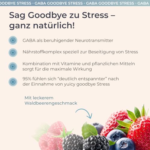 yuicy® Goodbye Stress Gaba mit L-Theanin und Zitronenmelisse - weniger Stress, mehr Fokus und Gelassenheit - L Theanin Gummibärchen statt Kapseln - 100 mg Gaba - 60 Stück