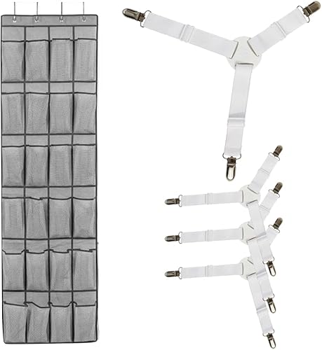 Gorilla Grip Organizador grande de zapatos de malla transpirable de 24 bolsillos y correas antideslizantes para sábanas, paquete de 4, soporta hasta