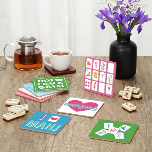 Patelai 8 Pcs Mahjong Coasters, 3.94" x 3.94" Drink Coasters Colorful Mah Jong Gift and Accessories for Mahjong Cup, Drink, Table Game or Game Night Party Supplies Decoration (Cute) by Patelai - Image 6