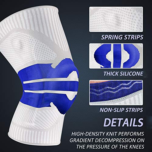 Knee Braces Workout Equipment Elbow Sleeve Patellar Tendon Support Strap Trampoline Accessories Knee Compression Sleeve, Knee Support for Women Knee Strap, 1 Pair White Blue L