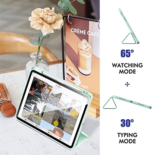 Infiland Compatible With Ipad Air 5Th Generation Case (2022), Ipad Air Case 4Th Generation (2020) 10.9 Inch With Pencil Holder & Clear Transparent Back [Support Pencil Wireless Charging] Mint Green #TOP7