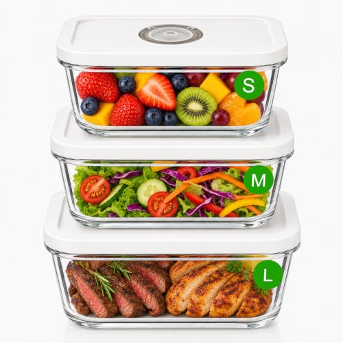 Image of Vacuum Seal Containers,3pcs Glass Vacuum Seal Containers for Food Storage