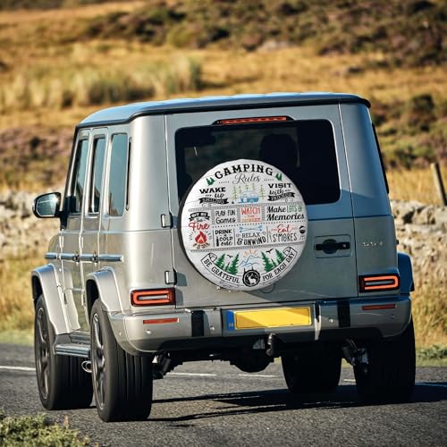 Image of Spare Tire Cover for RV Camper Camping Rules, Weatherproof Universal Wheel Cover for RV Travel Trailer Camper Truck 14inch