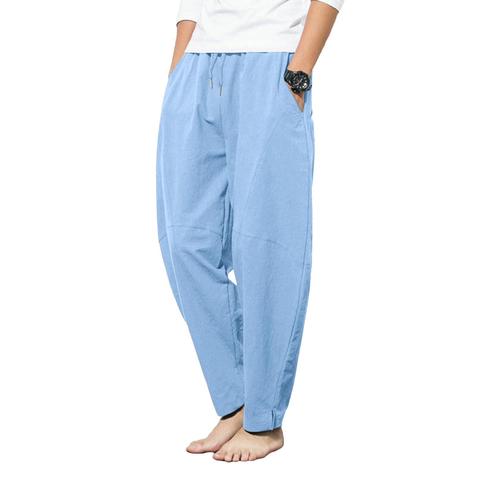 LAOARA Pantaloni di Lino da Uomo Pantaloni Leggeri Estivi Casual Pantaloni Elasticizzati in Vita Pantaloni da Spiaggia Yoga