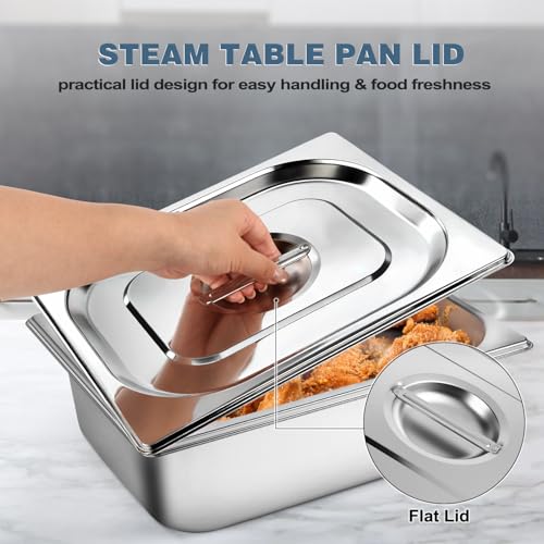 6 Packs 1/2 Half Size Hotel Pan Lids, 12.9\'\'L x 10.6\'\'W Stainless Steel Steam Table Pan Lid with Handles, Metal Hotel Pan Covers for Home, Buffet, Cafeteria, Commercial Restaurant