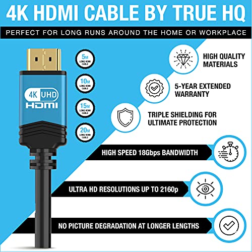 True HQ HDMI Cable 15M, 4K Ultra HD 60Hz High Speed HDMI 2.0 Lead (18Gbps) with HDR10, ARC, HDCP 2.2 & Ethernet - Image 3