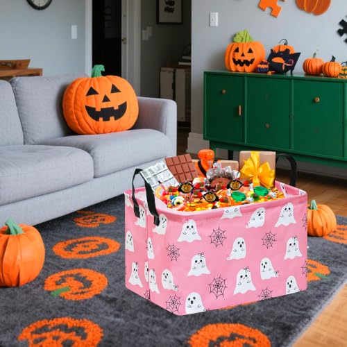 Image of Rec Halloween Ghost Storage Basket Box Hamper Collapsible Organizer Bin Gift Shelf Baskets for Home and Kitchen Storage.
