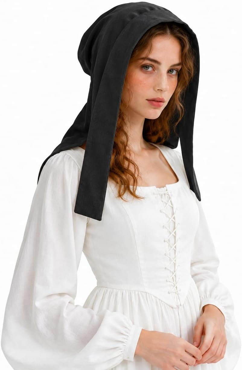 Women's Pioneer Bonnet, White, Colonial Puritan Hat Peasant Amish Prairie Medieval Hat, Costume Accessory