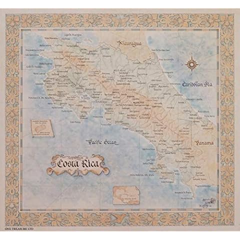 One Treasure Limited Antique Vintage Old World Caribbean Costa Rica Map Cover