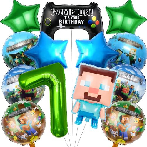 Decoration Anniversaire 7 ans, 13 Pièces Kit de Anniversaire Décoration de Fête, Jeux Vidéo Ballons de Fête d'Anniversaire pour Garçons Filles Adultes