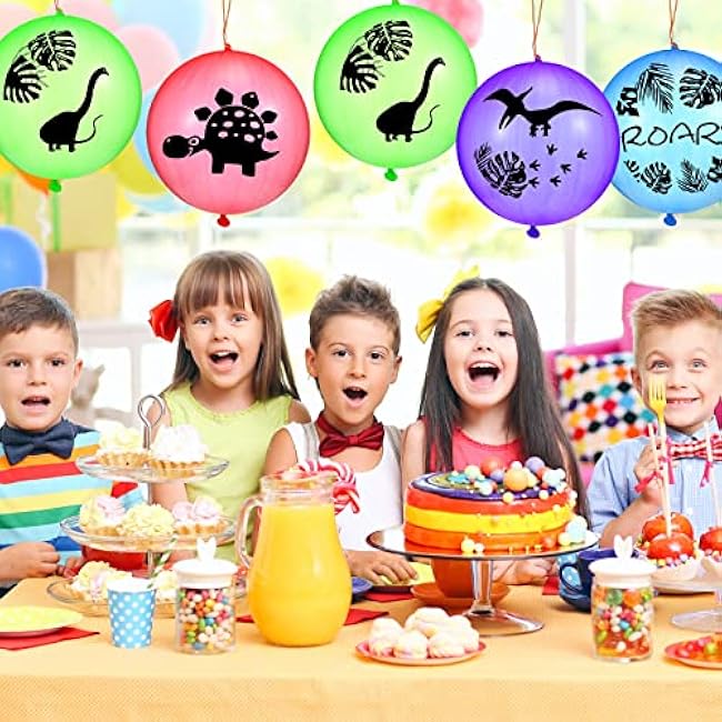 Chivao 30 Pcs Dinosaur Punch Balloons for Kids 18 Inch Animal Pirate Skull Punching Balloon Punch Bounce Balls with Rubber Band for Valentines School Gift Exchange Birthday Party(Dinosaur)