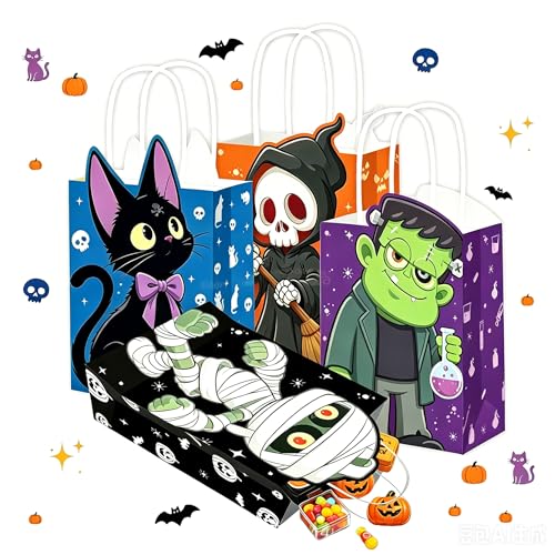Sacs cadeaux Halloween en papier premium : lot de 12 contenants robustes au design exclusif
