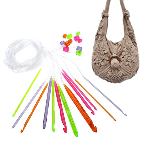 Tinksky 12 Sizes Colorful Plastic Carpet Crochet Hooks Knitting Needles 3.5mm to 12.0mm with Cable - Thumbnail 2