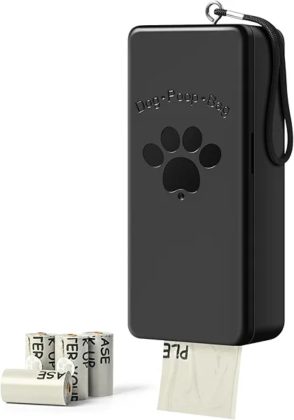 qeerable Dog Poop Bag Dispenser, Wall-Mounted Dog Bag dispenser Outdoor or Indoor for Doggy and Pets, Black Poop Holder for Yard and Park, Included 4 Rolls (60 Bags)