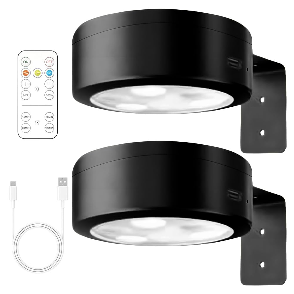 JOAASU 2 Pack Picture Lights for Wall, Magnetic Wall Lights, Wireless Frame Light, Rechargeable Cordless Art Light with Remote Control, 3 Color Temps, LED Puck Light for Painting Frame (Black×2)
