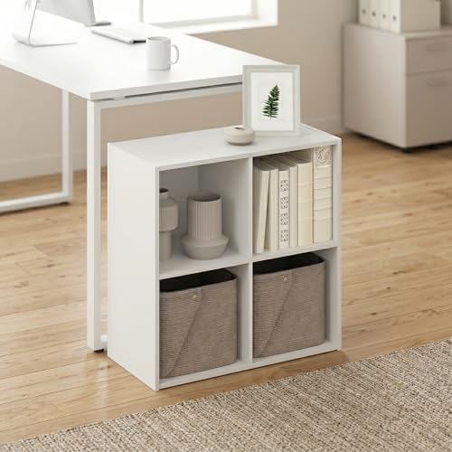 Mikkagu 4-Cube Cube Storage Organizer Bookshelf Bookcase Book Shelf 11.7 x 23.7 x 23.8 for Bedroom Home Office Living Room White