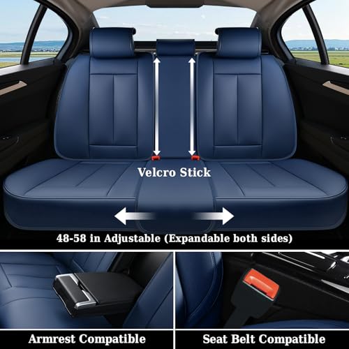 Image of Coverado Rear Seat Covers for Cars, Blue Back Seat Cover for Dogs, Faux Leather Car Seat Covers Backseat, Car Seat Cushion, 3-Pieces Waterproof Universal Seat Covers for Cars Fit for Most Sedans SUV
