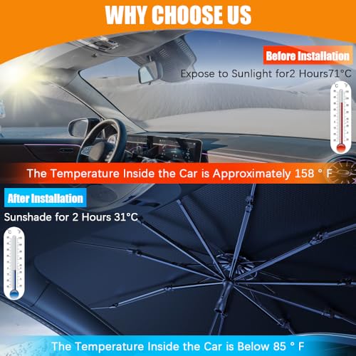 image for Pincuttee Windshield Sun Shade with Pull Cord, Umbrella Sunshade for F