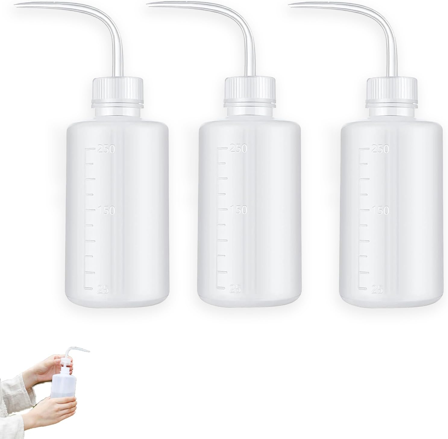 Pence & Moon Collective Squeeze Bottle with nozzles, 3 Pack 250ml Safety Wash Bottle with Narrow Mouth, Plastic Economy Natural Squeeze Condiment Water Bottle Caps for Lab Plant