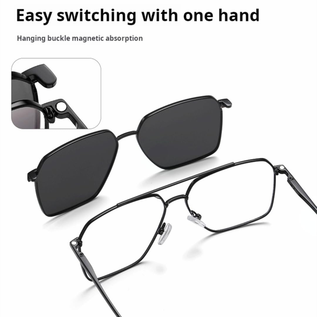 Gafas de sol de moda para hombre con clip magnético, montura de doble puente y diseño ultraligero.