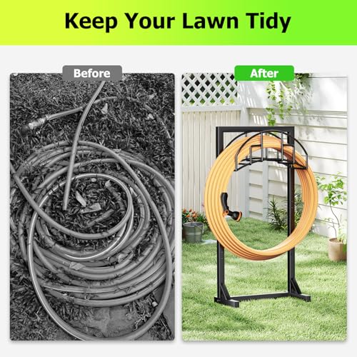 Image of Garden Hose Holder, Detachable Metal Water Hose Holder for Outside, Heavy Duty Freestanding Hose Hanger Stand Hold Up to 150FT